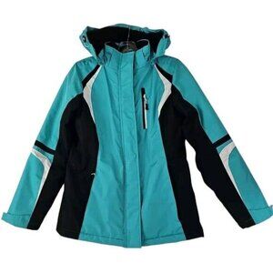 MAGELLAN OUTDOORS~Woman Size S~ Turquiose/Black Zip-Up Hooded Coat Winter Jacket